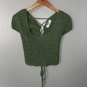 Double Zero Knit Tie Back Cropped Top - Size Small